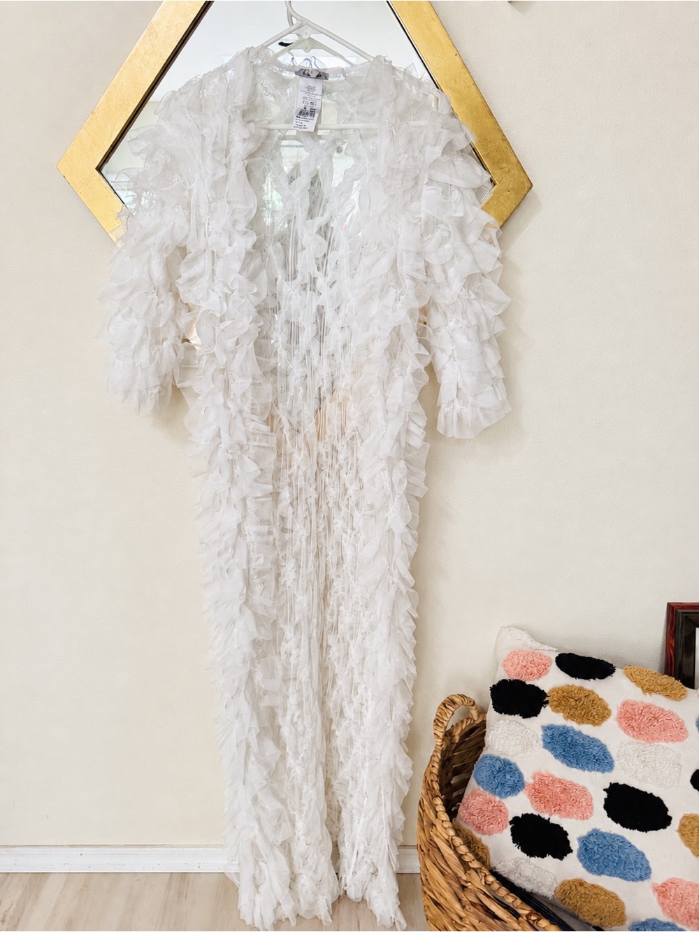 Kikiriki Off White Ruffle Tulle Maxi Duster Robe S